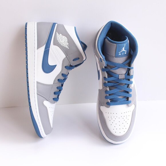 gray and light blue jordans